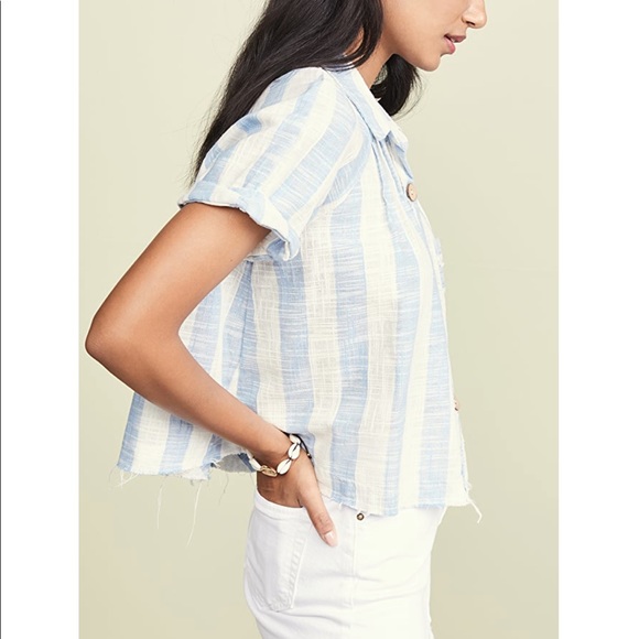 FREE PEOPLE Away At Sea Striped Linen Button Top - Picture 3 of 16